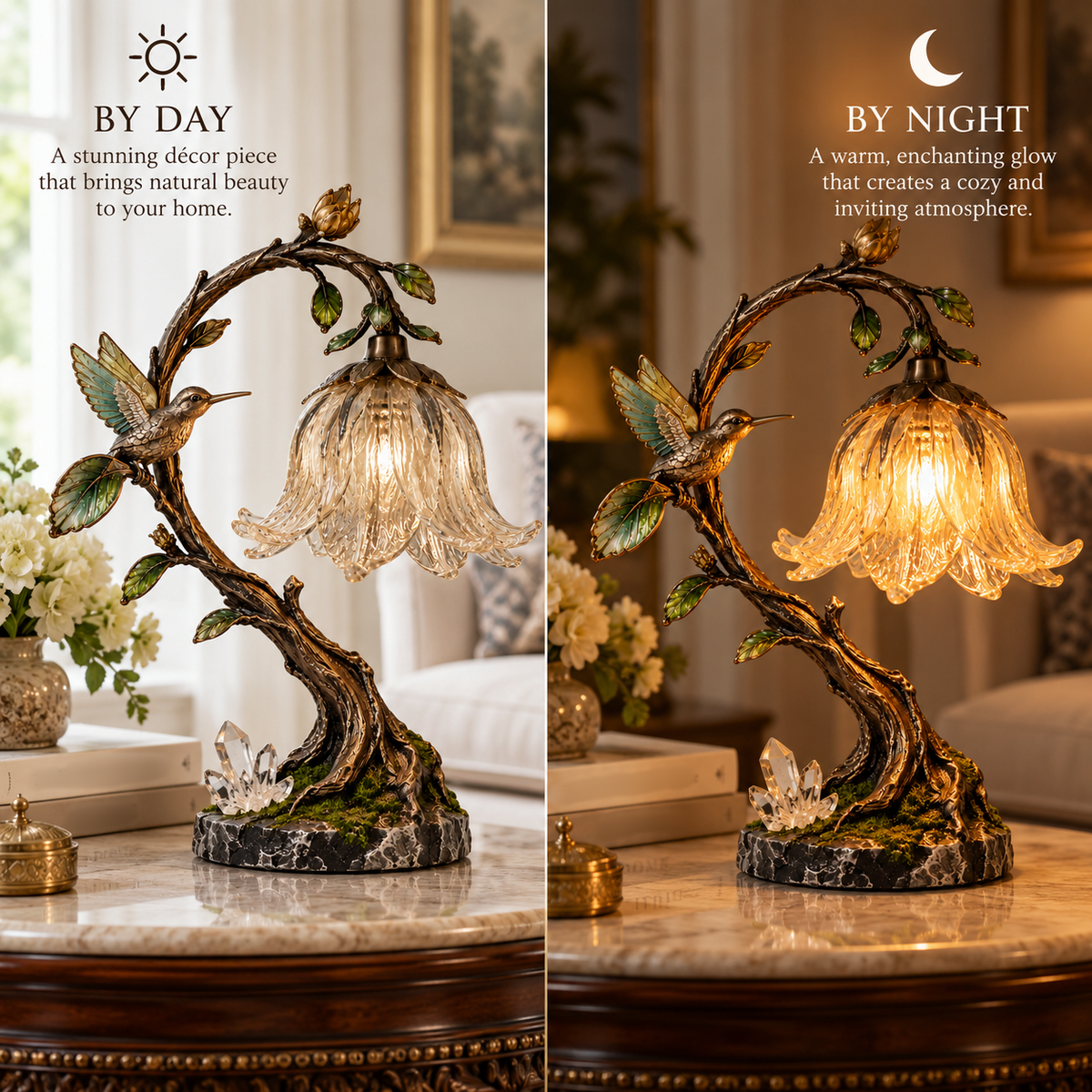 Hummingbird Garden Glass Table Lamp