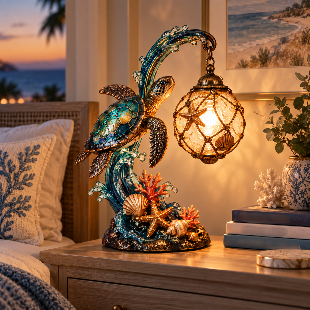 Ocean Turtle Wave Table Lamp