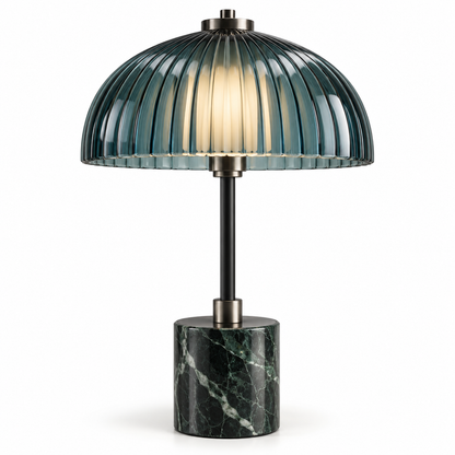 Emerald Ribbed Glass Table Lamp