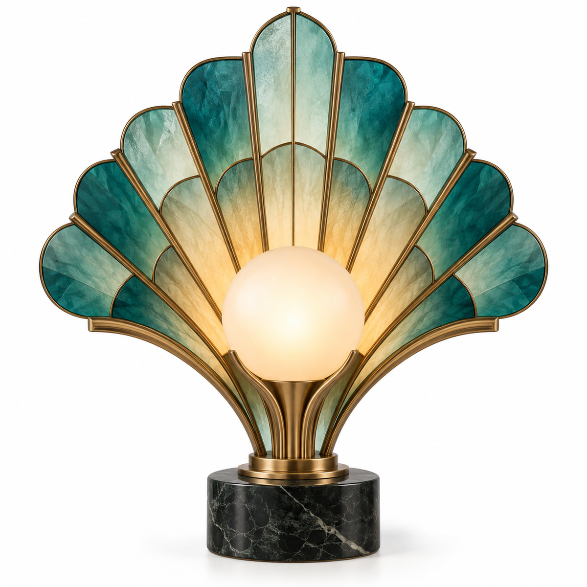 Emerald Fan Glass Table Lamp