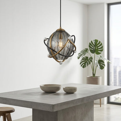 Celestial Orbit Hand-Blown Fluted Glass Pendant Light
