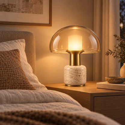 Amber Glow Mushroom Table Lamp