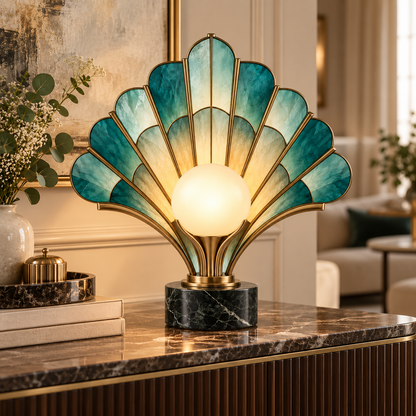 Emerald Fan Glass Table Lamp