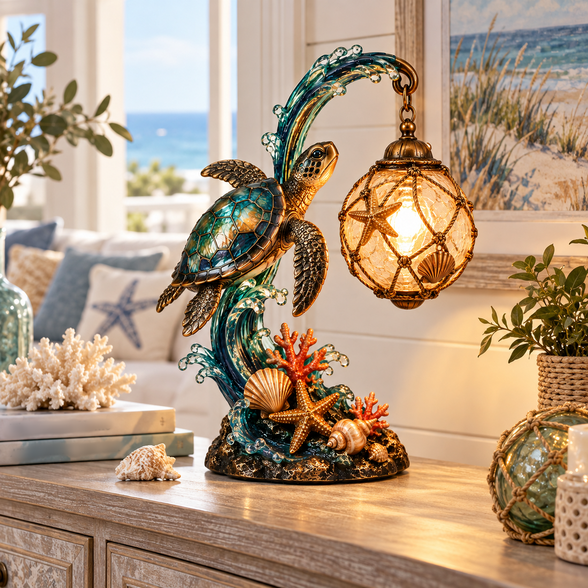 Ocean Turtle Wave Table Lamp