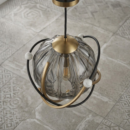 Celestial Orbit Hand-Blown Fluted Glass Pendant Light