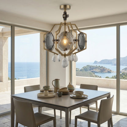 Geometric Crystal & Marble Chandelier Pendant Light