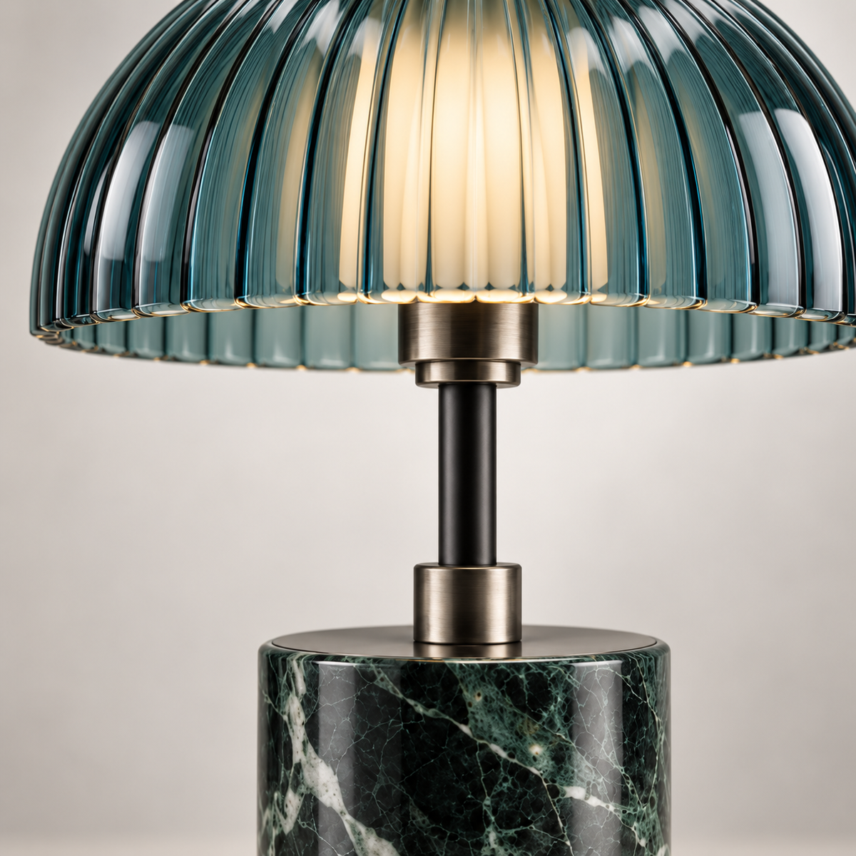 Emerald Ribbed Glass Table Lamp