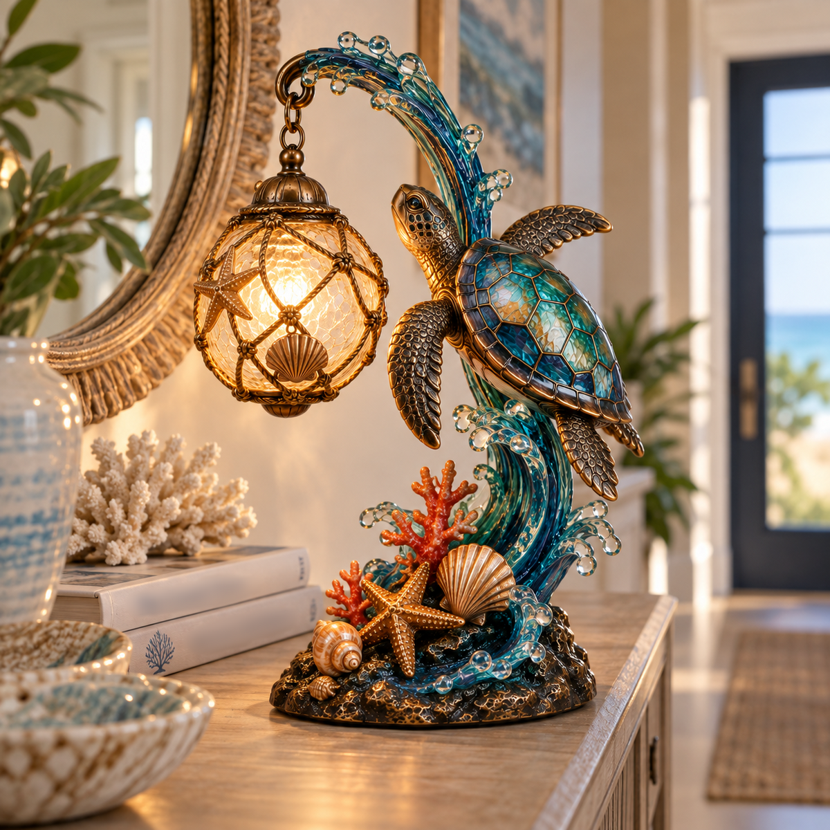 Ocean Turtle Wave Table Lamp