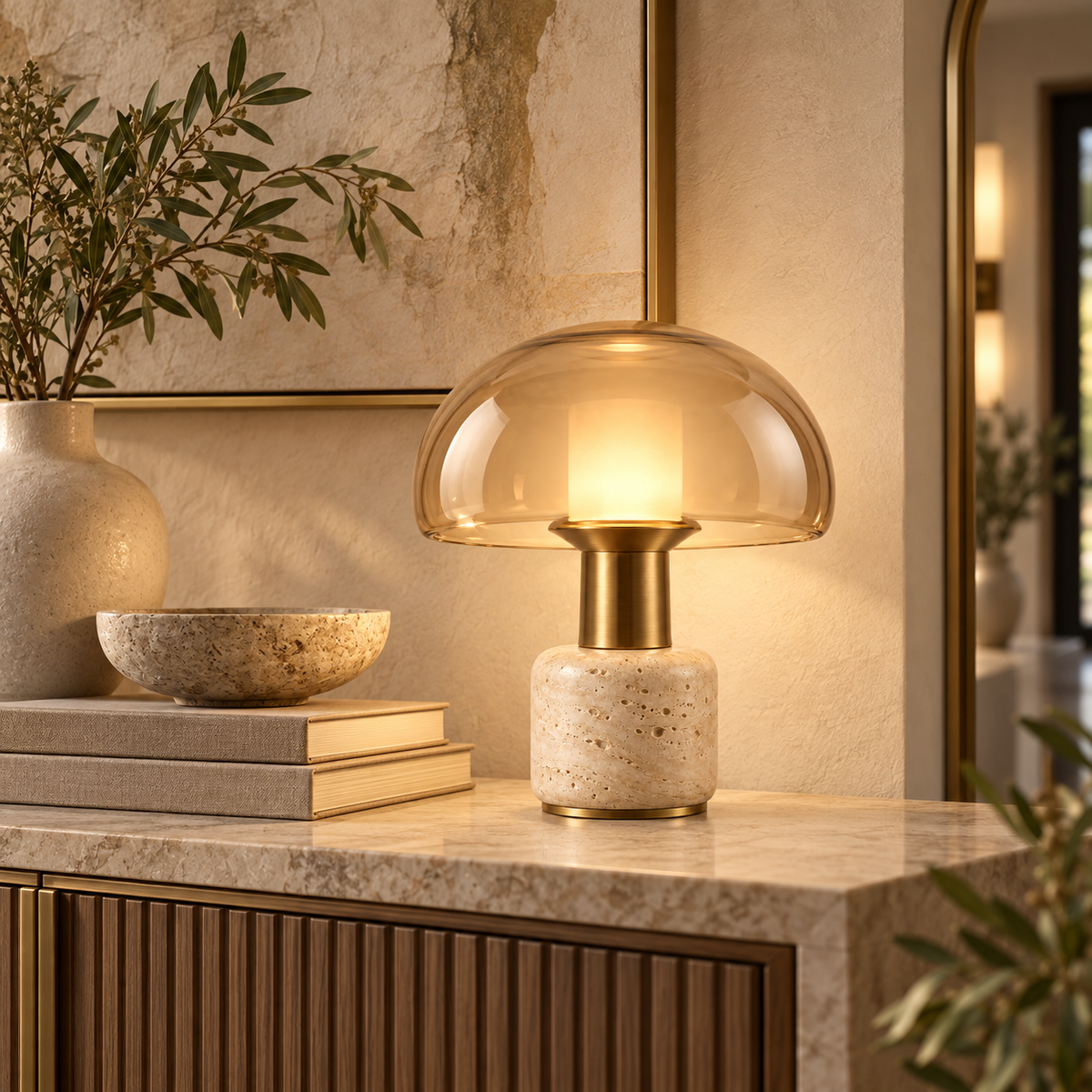 Amber Glow Mushroom Table Lamp
