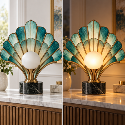 Emerald Fan Glass Table Lamp