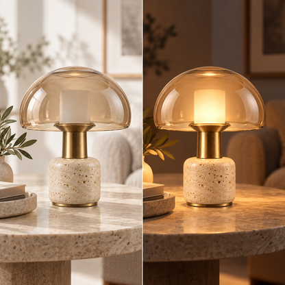 Amber Glow Mushroom Table Lamp